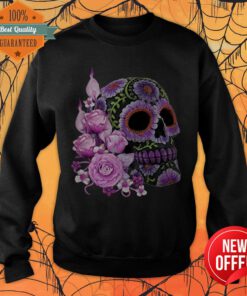 Pink Floral Black Sugar Skull Day Of The Dead Sweatshirt