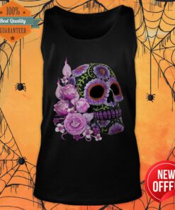 Pink Floral Black Sugar Skull Day Of The Dead Tank Top