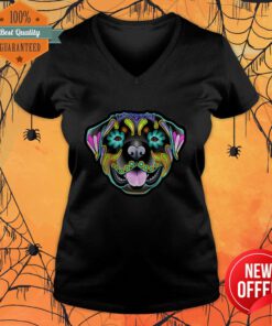 Rottweiler Day Of The Dead Sugar Skull Dog V-neck