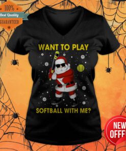Santa Claus Want To Play Softball With Me Christmas V-neck