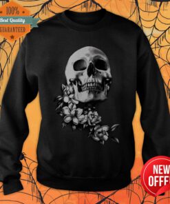 Skull & Magnolia Flowers B&W Day Of The Dead Sweatshirt