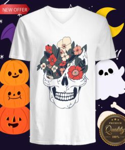 Skulls And Flowers Dia De Muertos V-neck