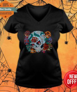 Sugar Skull Collage Dia De Muertos Day Of The Dead V-neck