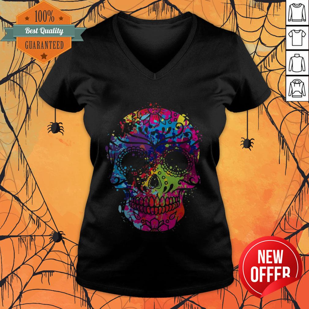 Sugar Skull Colorful Day Of The Dead Dia De Los Muertos V-neck