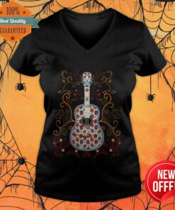 Sugar Skull Colorful Guitar Day Of The Dead V-neck