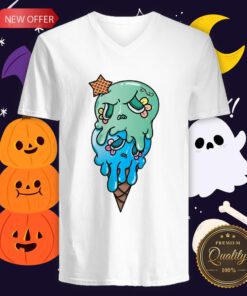 Sugar Skull Ice Cream Mint And Blue Day Of The Dead V-neck