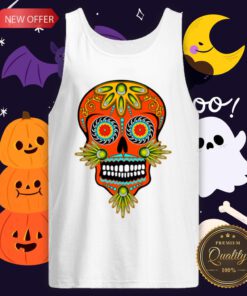 Sugar Skull Orange Dia De Los Muertos Day Of The Dead Tank Top