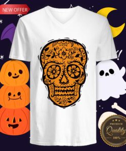 Sugar Skull SF Halloween Day Of The Dead Muertos V-neck