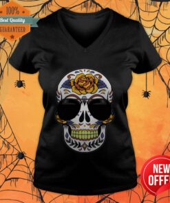Sugar Skull Wearing Sunglasses Day Of The Dead V-neck