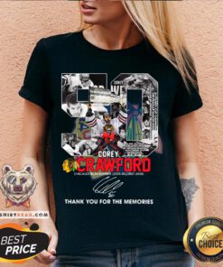 50 Corey Crawford Chicago Blackhawks 2005 06 2007 2020 Thank You For The Memories Signature V-neck - Design By Teeshirtbear.com
