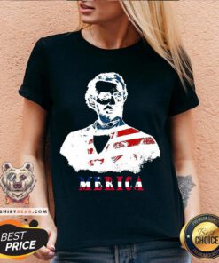 Abraham Lincoln 4th Of July American USA Flag V-neck - Design By Teeshirtbear.com