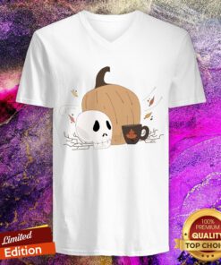 Coffee And Scares Skull Pumpkin Halloween V-neck