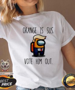 Cute Among Us Orange Is Sus Vote Him Out V-neck - Design By Teeshirtbear.com