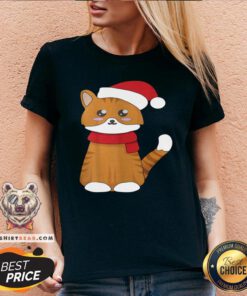Cute Cat Love Xmas Hat V-neck - Design By Teeshirtbear.com
