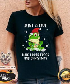 Cute Just A Girl Who Loves Frogs And Christmas V-neck - Design By Teeshirtbear.com