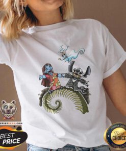 Cute Lilo And Stitch Halloween Jack Skellington Sally Zero V-neck - Design By Teeshirtbear.com