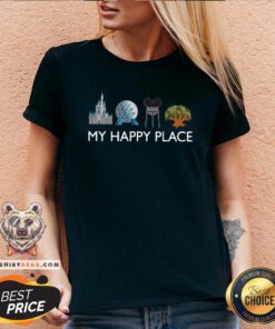 Cute Meet Me At My Happy Place V-neck - Design By Teeshirtbear.com