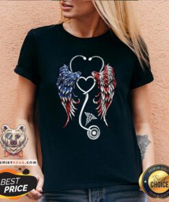 Cute Nurse Wings American Flag V-neck - Design By Teeshirtbear.com