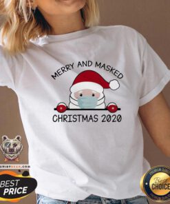Cute Santa Face Mask Merry And Masked Ugly Christmas 2020 V-neck - Design By Teeshirtbear.com