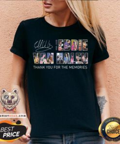 Eddie Van Halen 1955-2020 Thank You For The Memories Signature V-neck - Design By Teeshirtbear.com