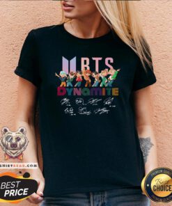 Funny BTS Chibi Dynamite Signatures V-neck - Design By Teeshirtbear.com