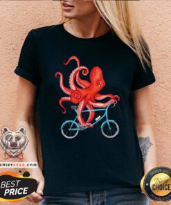 Funny Octopus Riding Bicycle V-neck - Design By Teeshirtbear.com
