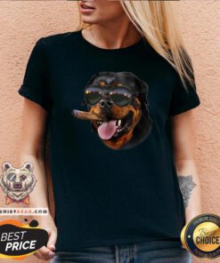 Funny Rottweiler With Cigar Wearing Aviator Sunglass V-neck - Design By Teeshirtbear.com