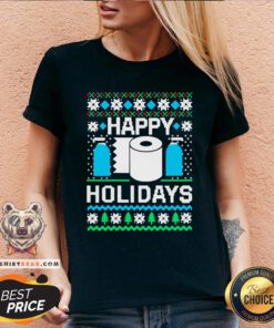 Happy Holidays Toilet Paper Hand Sanitizer Ugly Christmas V-neck - Design By Teeshirtbear.com