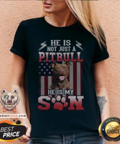 He Is Not Just A Pitbull Se Is My Son American Flag V-neck - Design By Teeshirtbear.com