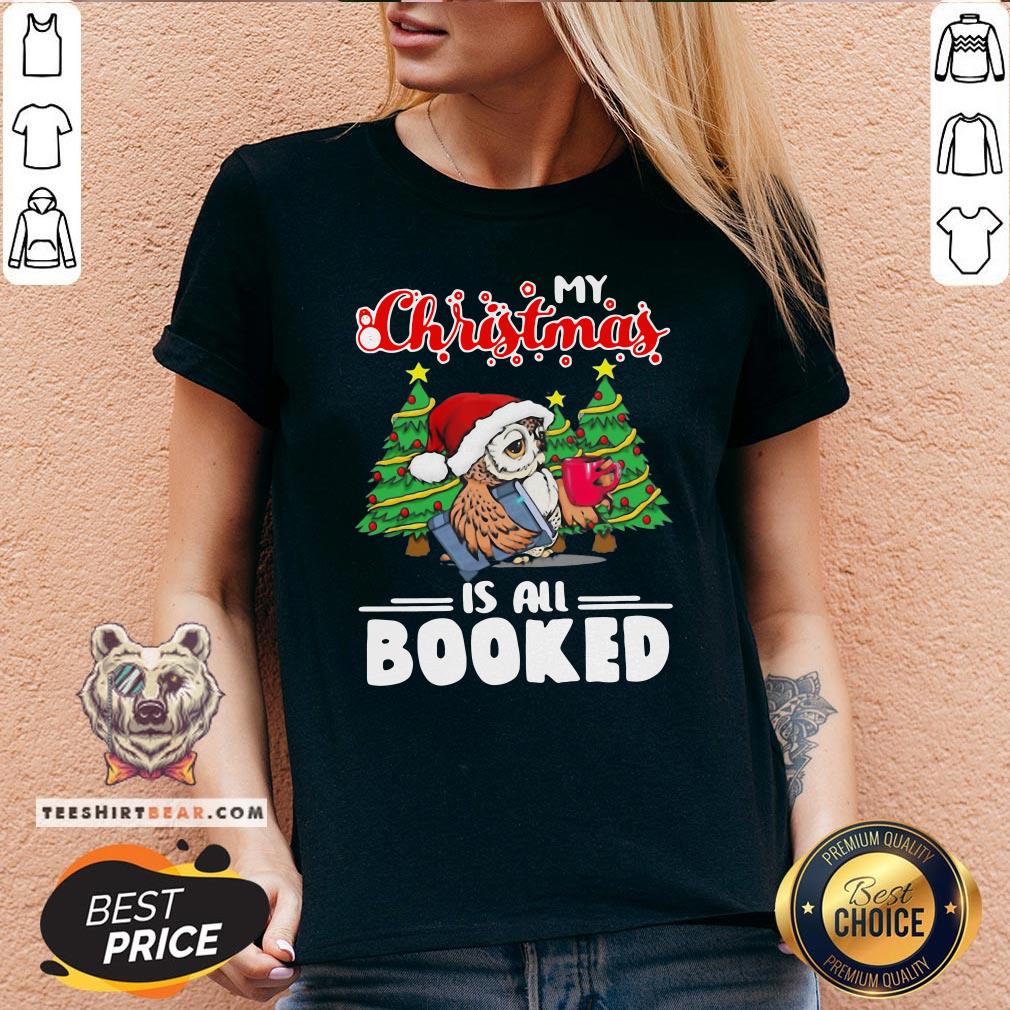 Hot Drink Coffee My Christmas Is All Booked Owl V-neck - Design By Teeshirtbear.com Hot Drink Coffee My Christmas Is All Booked Owl V-neck - Design By Teeshirtbear.com