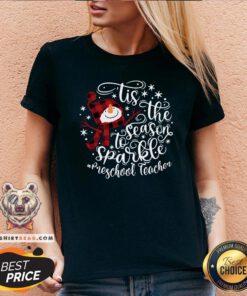 Hot Tis The Season To Sparkle Preschool Teacher V-neck - Design By Teeshirtbear.com