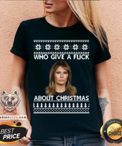 Melania Trump Who Give A Fuck About Ugly Christmas V-neck - Design By Teeshirtbear.com