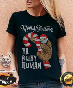 Merry Christmas Sloth Face Mask Sloth Santa Xmas Tree V-neck - Design By Teeshirtbear.com