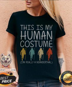Neanderthal Halloween Human Costume Primate Easy DIY Gift V-neck - Design By Teeshirtbear.com