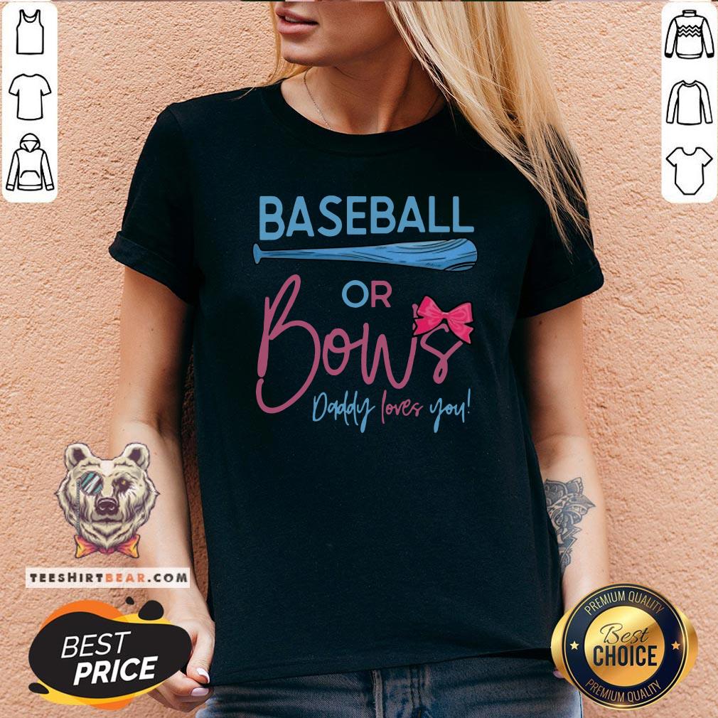 Nice Baseball Or Bows Gender Reveal Party V-neck - Design By Teeshirtbear.com Nice Baseball Or Bows Gender Reveal Party V-neck - Design By Teeshirtbear.com