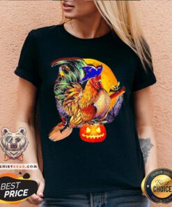 Nice Rooster Witch Happy Halloween V-neck - Design By Teeshirtbear.com
