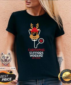Official Christmas Support Worker Reindeer Nurse On Duty V-neck - Design By Teeshirtbear.com