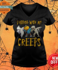 Official Dabbing With My Creeps Halloween Funny Matching Friends V-neck