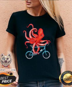 Official Octopus Riding Bicycle V-neck - Design By Teeshirtbear.com