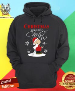 Official Snoopy And Charlie Brown Christmas Begins With Christ Hoodie - Design By Teeshirtbear.com