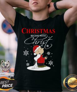 Official Snoopy And Charlie Brown Christmas Begins With Christ Shirt - Design By Teeshirtbear.com
