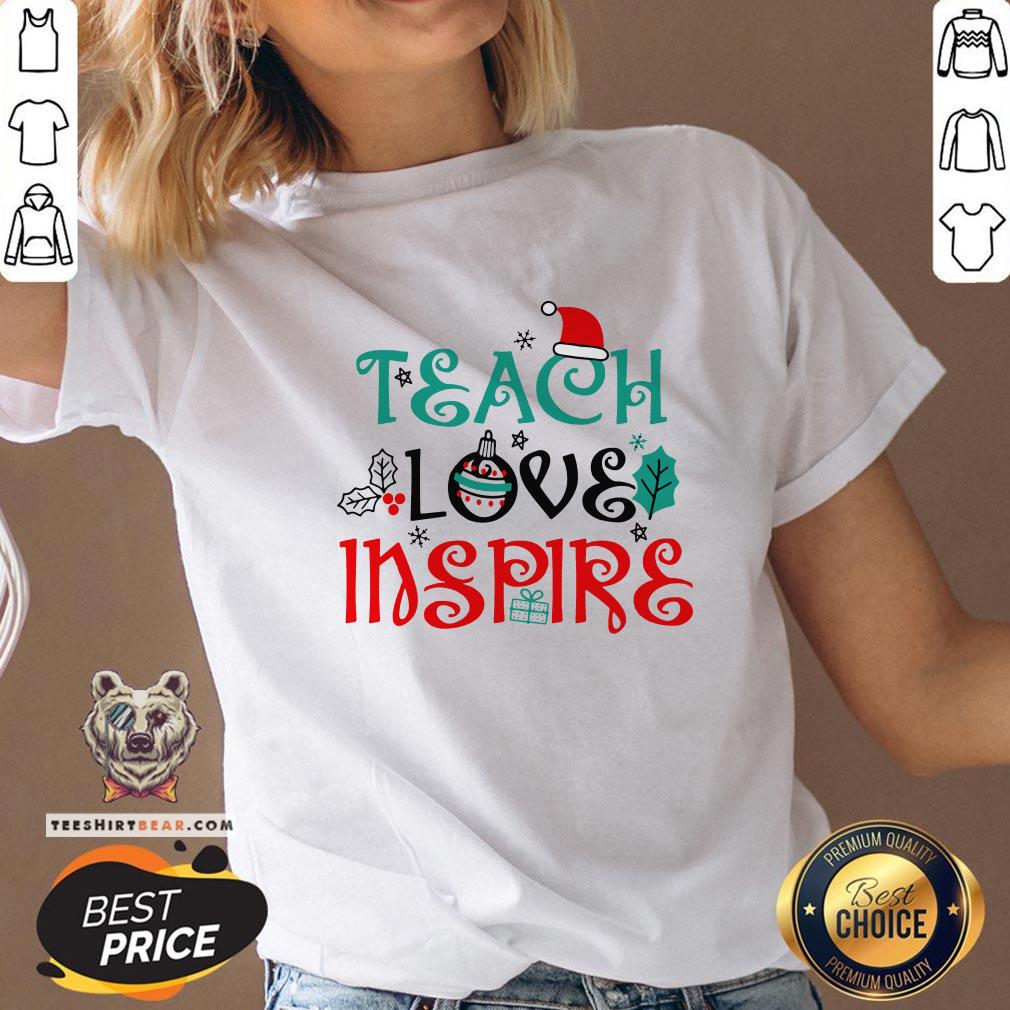 Official Teacher Christmas Teach Love Inspire V-neck - Design By Teeshirtbear.com Official Teacher Christmas Teach Love Inspire V-neck - Design By Teeshirtbear.com