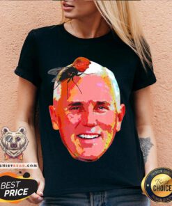 Perfect Trump Fly On Mike Pence Head V-neck - Design By Teeshirtbear.com