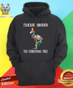 Premium Flamingo Flocking Around The Christmas Tree Hoodie - Design By Teeshirtbear.com