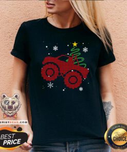 Pretty Plaid Monster Truck Christmas V-neck - Design By Teeshirtbear.com
