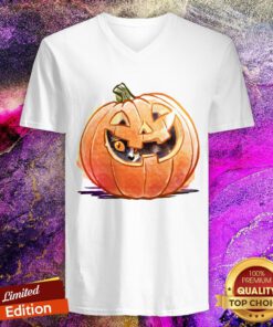 Pretty Pumpkin Spice Kitty Cat Halloween V-neck