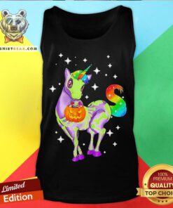 Pretty Unicorn Skeleton Happy Halloween Tank Top - Design By Teeshirtbear.com