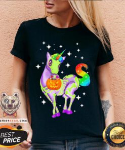 Pretty Unicorn Skeleton Happy Halloween V-neck - Design By Teeshirtbear.com