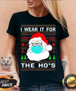Santa Claus Face Mask I Wear It For The Ho’s Christmas 2020 V-neck - Design By Teeshirtbear.com