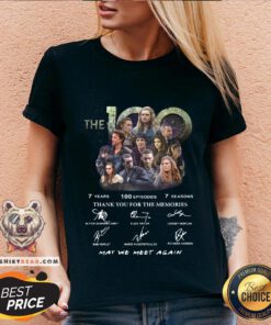 The 100 7 Years 100 Episodes 7 Season Thank You For The Memories Signatures V-neck - Design By Teeshirtbear.com